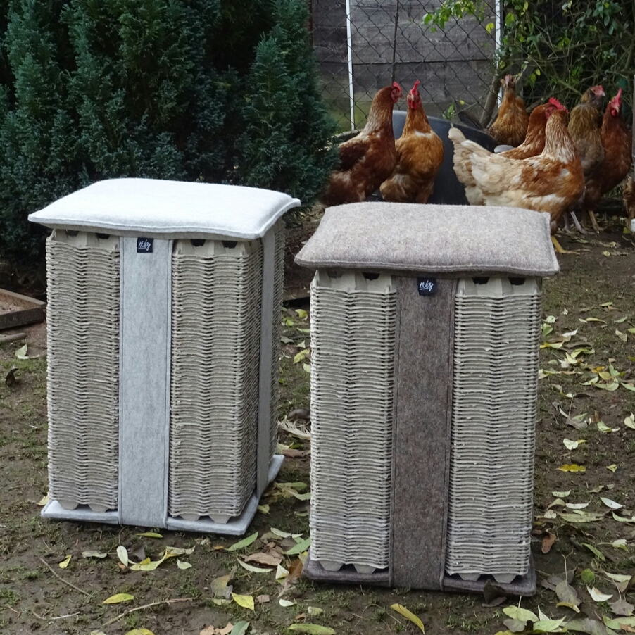 Hocker bestehend aus Eierkartons.